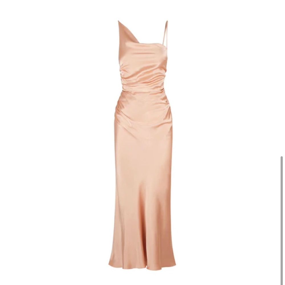LA LUNE ASYMMETRICAL BIAS COWL MIDI DRESS - DESERT ROSE